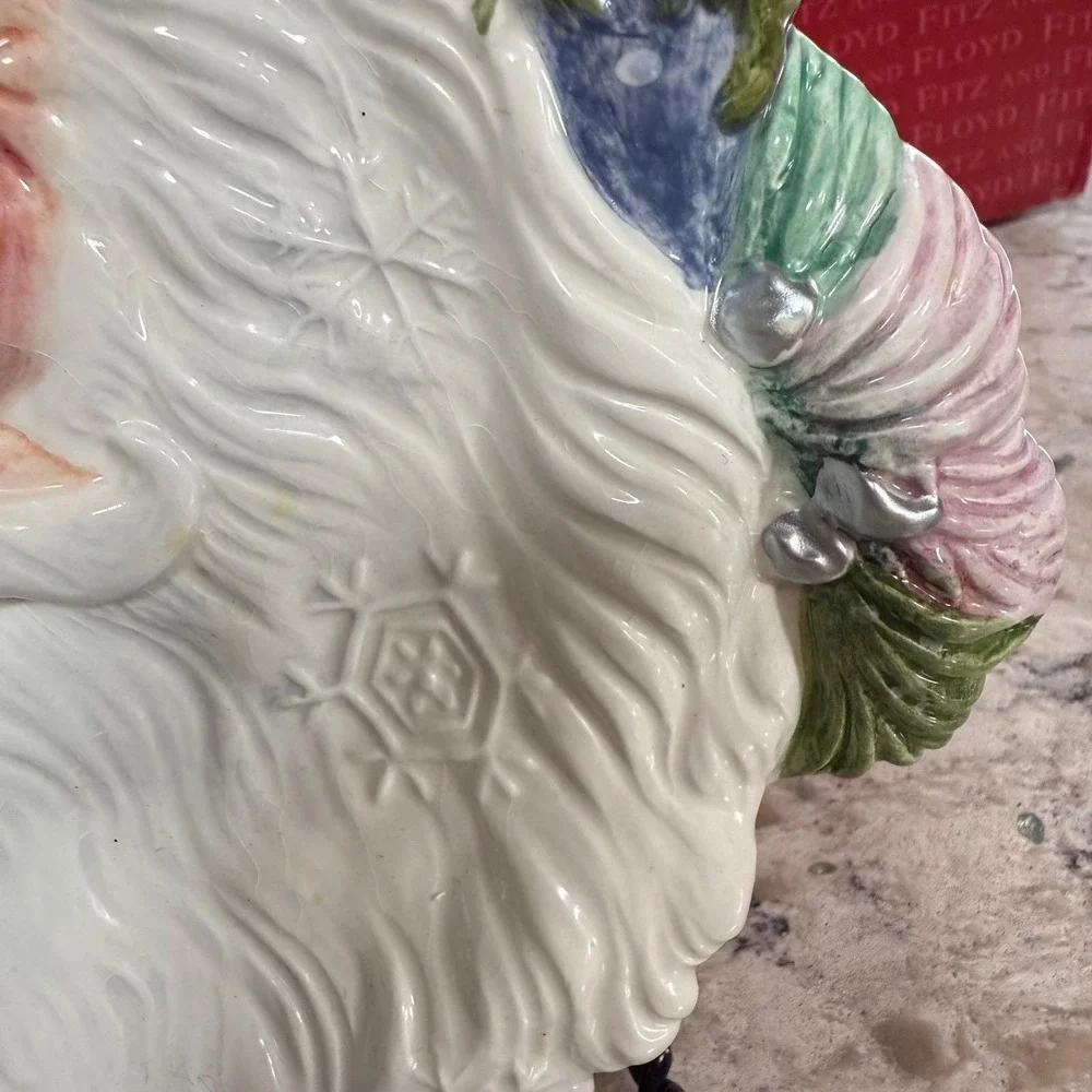 Fitz and Floyd Classics Crystal Winter Santa Claus Face‎ Platter Hand Crafted